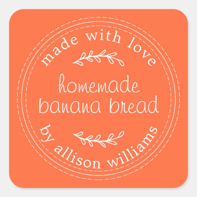 Rustic Homemade Banana Bread Orange Square Sticker (Front)