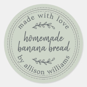 Rustic Homemade Banana Bread Pastel Green Classic Round Sticker