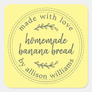 Rustic Homemade Banana Bread Pastel Yellow Square Sticker