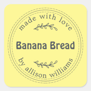 Rustic Homemade Banana Bread Yellow Square Sticker