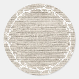 Rustic Homemade Beige Burlap Write On Blank Classic Round Sticker