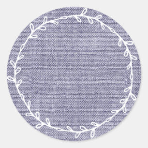 Rustic Homemade Blue Burlap Write On Blank Classic Round Sticker