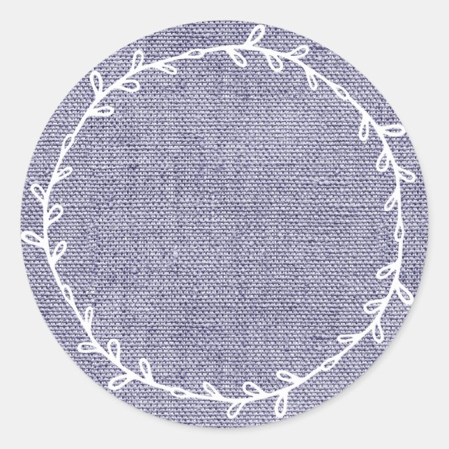 Rustic Homemade Blue Burlap Write On Blank Classic Round Sticker (Front)