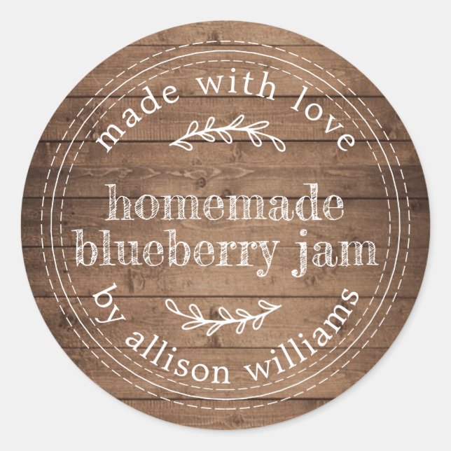 Rustic Homemade Blueberry Jam Barn Wood Classic Round Sticker (Front)