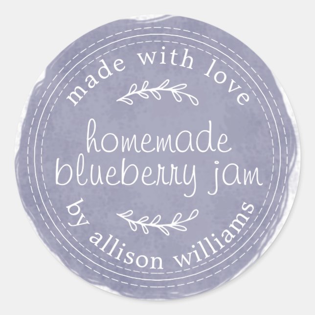 Rustic Homemade Blueberry Jam Can Navy Blue Jar Classic Round Sticker (Front)