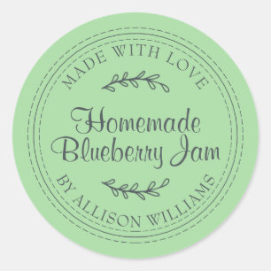 Rustic Homemade Blueberry Jam Can Neo Mint Green Classic Round Sticker