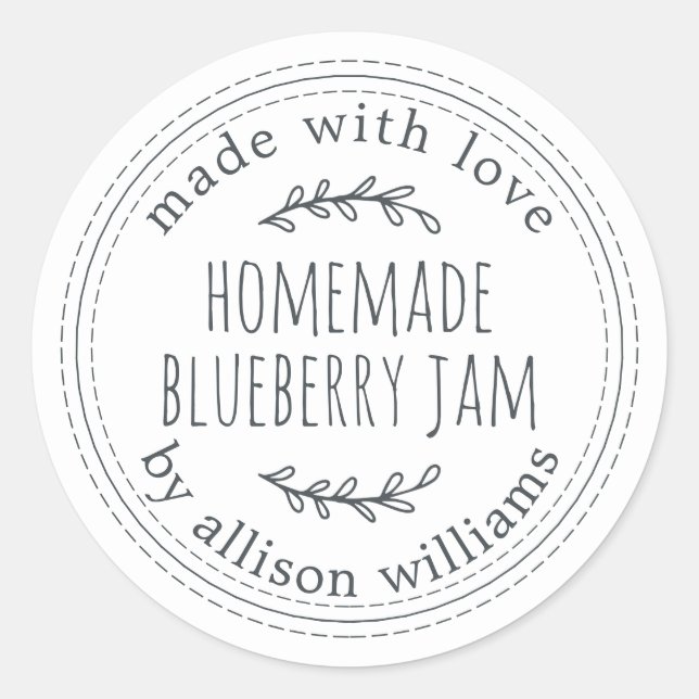 Rustic Homemade Blueberry Jam Canning Black White Classic Round Sticker (Front)