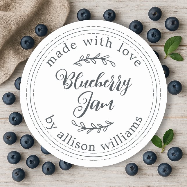 Rustic Homemade Blueberry Jam Canning Black White Classic Round Sticker (Creator Uploaded)