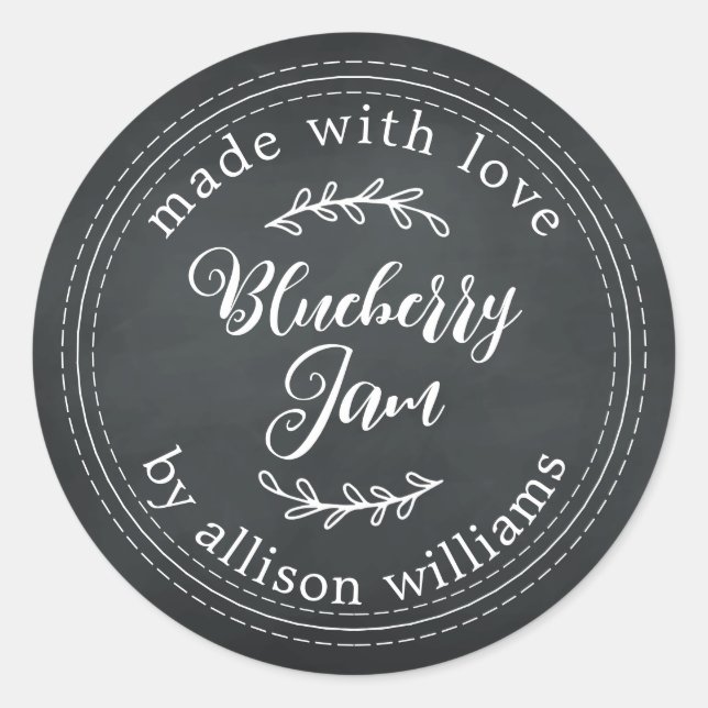 Rustic Homemade Blueberry Jam Canning Chalkboard  Classic Round Sticker (Front)