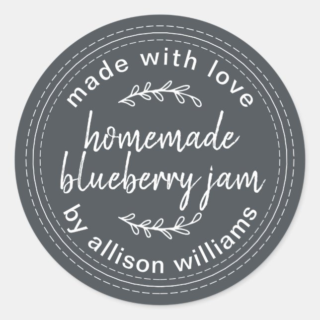 Rustic Homemade Blueberry Jam Canning Dark Blue Classic Round Sticker (Front)