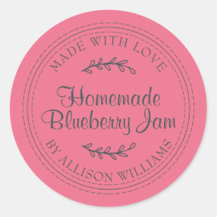 Rustic Homemade Blueberry Jam Canning Hot Pink Classic Round Sticker