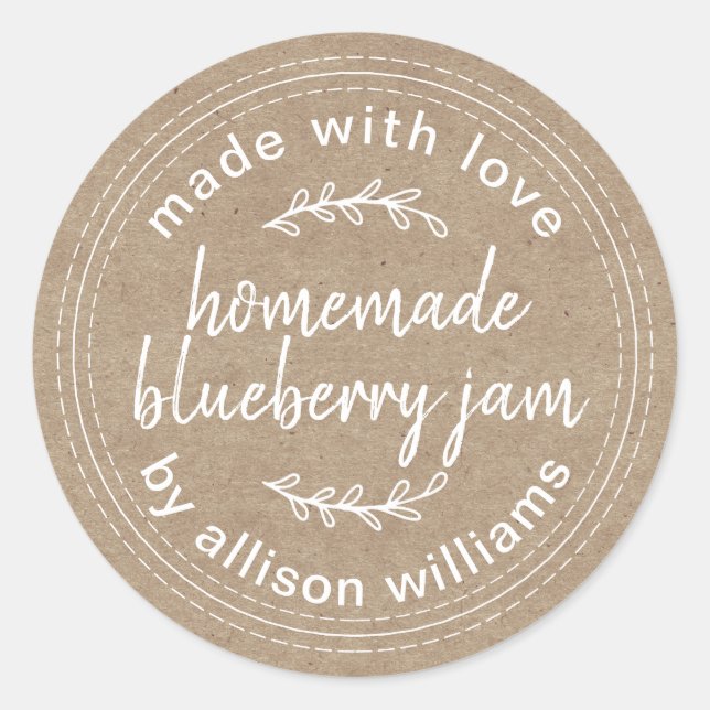 Rustic Homemade Blueberry Jam Canning Kraft Classic Round Sticker (Front)