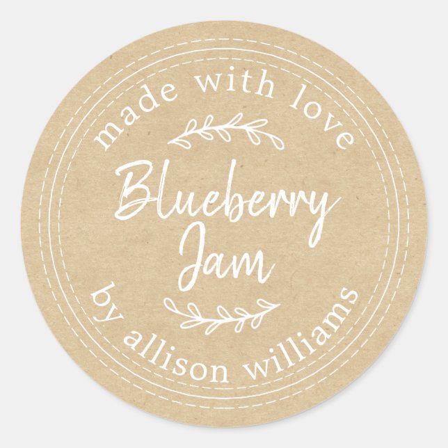 Rustic Homemade Blueberry Jam Canning Kraft Classic Round Sticker (Front)