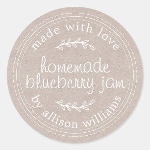 Rustic Homemade Blueberry Jam Canning Kraft Paper Classic Round Sticker