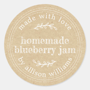 Rustic Homemade Blueberry Jam Canning Kraft Paper Classic Round Sticker