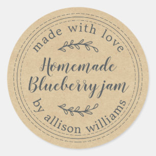 Rustic Homemade Blueberry Jam Canning Kraft Paper Classic Round Sticker
