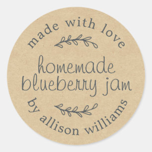 Rustic Homemade Blueberry Jam Canning Kraft Paper Classic Round Sticker