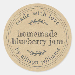 Rustic Homemade Blueberry Jam Canning Kraft Paper Classic Round Sticker