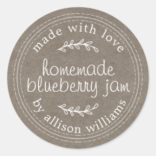 Rustic Homemade Blueberry Jam Canning Kraft Paper Classic Round Sticker
