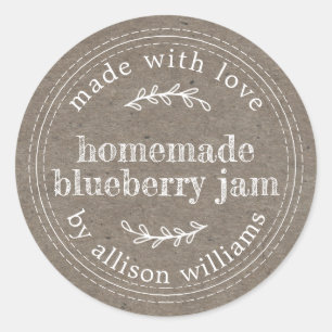 Rustic Homemade Blueberry Jam Canning Kraft Paper Classic Round Sticker