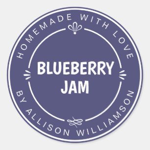 Rustic Homemade Blueberry Jam Canning Navy Blue Classic Round Sticker