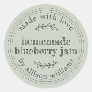Rustic Homemade Blueberry Jam Canning Pastel Green Classic Round Sticker