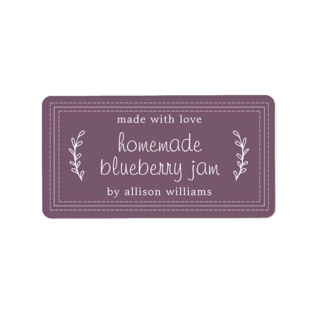 Rustic Homemade Blueberry Jam Canning Purple Label (Front)