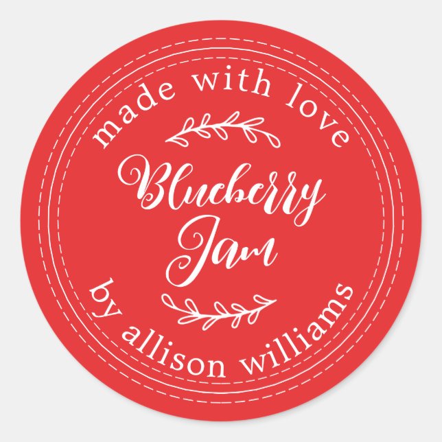 Rustic Homemade Blueberry Jam Canning Red Classic Round Sticker (Front)