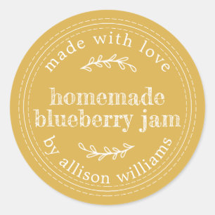 Rustic Homemade Blueberry Jam Canning Yellow Classic Round Sticker