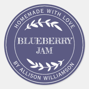 Rustic Homemade Blueberry Jam Navy Blue Jar Classic Round Sticker