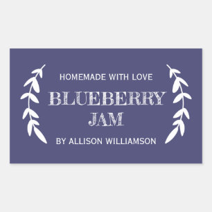 Rustic Homemade Blueberry Jam Navy Blue Jar Rectangular Sticker