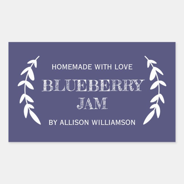 Rustic Homemade Blueberry Jam Navy Blue Jar Rectangular Sticker (Front)
