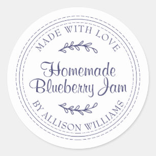 Rustic Homemade Blueberry Jam Navy Blue Scripy Classic Round Sticker