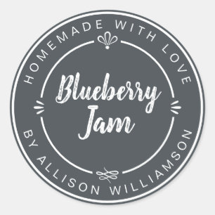 Rustic Homemade Blueberry Jam Off-Black Classic Round Sticker