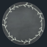 Rustic Homemade Chalkboard Write On Blank Classic Round Sticker<br><div class="desc">Rustic, simple and modern write on homemade sticker with a lovely pastel green foliage wreath on a chalkboard background. Simply write your name and the product name on the label. Exclusively designed for you by Happy Dolphin Studio. If you need any help or matching products, please contact us at happydolphinstudio@outlook.com....</div>