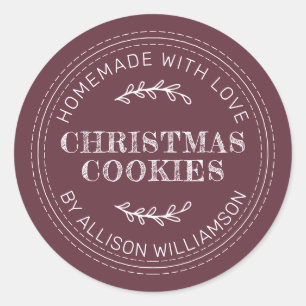 Rustic Homemade Christmas Cookies Burgundy Classic Round Sticker