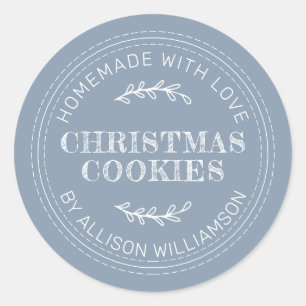 Rustic Homemade Christmas Cookies Dusty Blue Classic Round Sticker