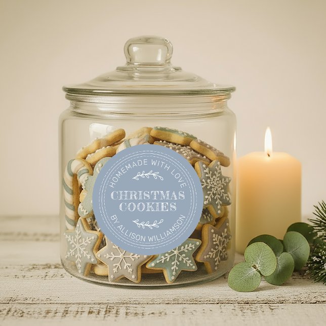 Rustic Homemade Christmas Cookies Dusty Blue Classic Round Sticker (Creator Uploaded)