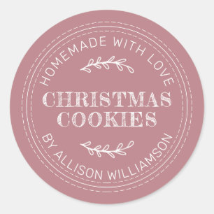 Rustic Homemade Christmas Cookies Dusty Rose Classic Round Sticker