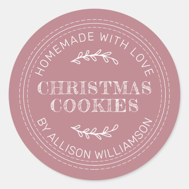 Rustic Homemade Christmas Cookies Dusty Rose Classic Round Sticker (Front)