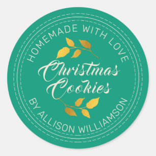 Rustic Homemade Christmas Cookies Emerald Green Classic Round Sticker