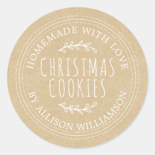 Rustic Homemade Christmas Cookies Kraft Paper Classic Round Sticker
