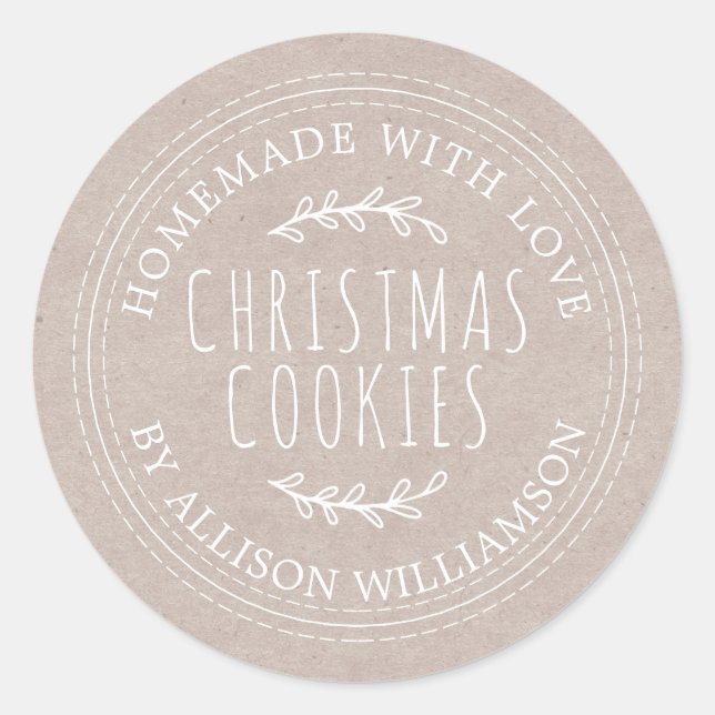 Rustic Homemade Christmas Cookies Kraft Paper Classic Round Sticker (Front)