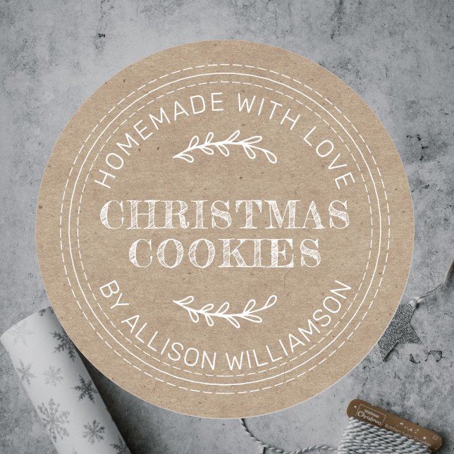 Rustic Homemade Christmas Cookies Kraft Paper Classic Round Sticker (Creator Uploaded)