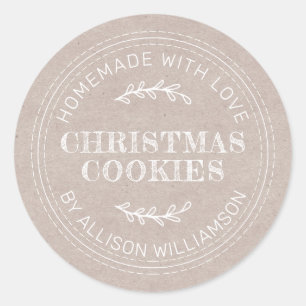 Rustic Homemade Christmas Cookies Kraft Paper Classic Round Sticker