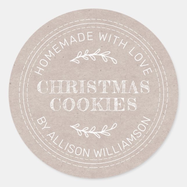 Rustic Homemade Christmas Cookies Kraft Paper Classic Round Sticker (Front)