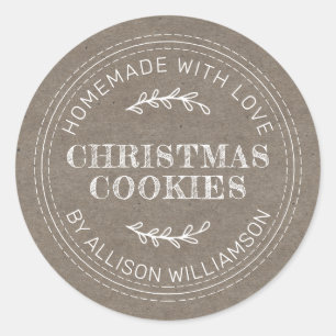 Rustic Homemade Christmas Cookies Kraft Paper Classic Round Sticker