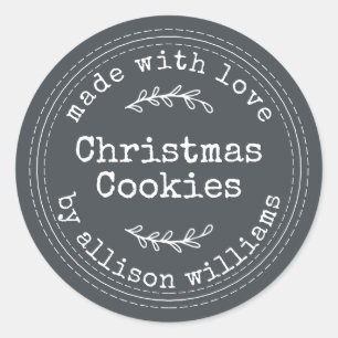 Rustic Homemade Christmas Cookies Off-Black Classic Round Sticker