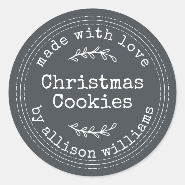 Rustic Homemade Christmas Cookies Off-Black Classic Round Sticker (Front)
