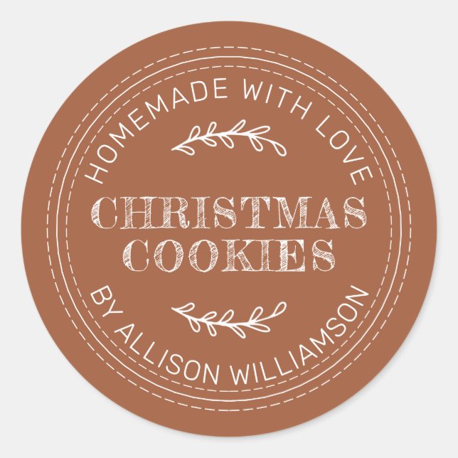 Rustic Homemade Christmas Cookies TerraCotta Classic Round Sticker (Front)